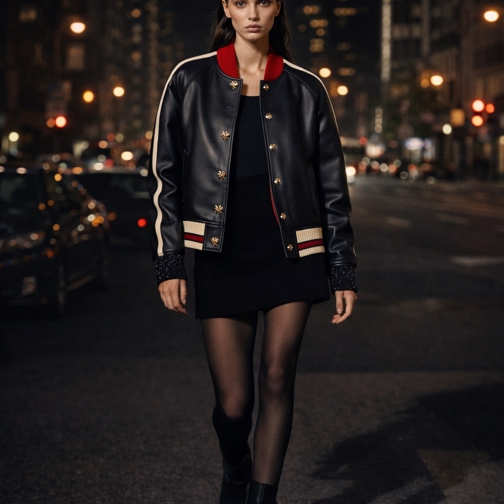 Gucci Hollywood Bomber Leather Jacket Inspired – Premium Lambskin Leather Size S